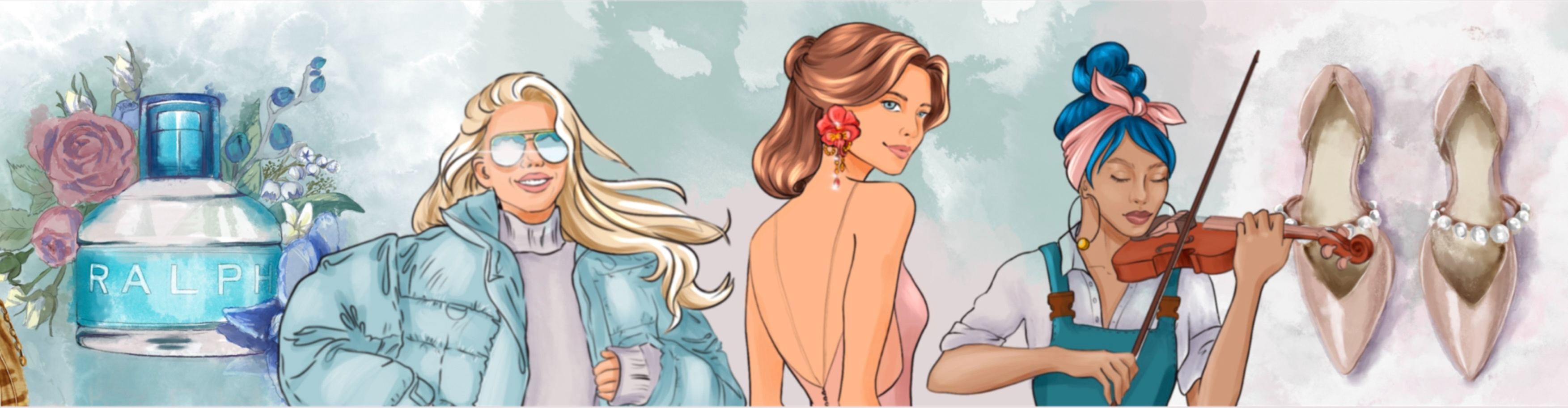 Live watercolour guest portraits painted during an event in Portugal